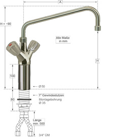 Column battery claro 3/4" | two-handle mixer tap outreach 300 mm product photo  S