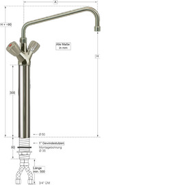 Column battery CLASSIC 3/4" C-spout angled | two-handle mixer tap outreach 300 mm product photo  S