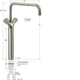 Column battery CLASSIC 3/4" C-spout straight | two-handle mixer tap outreach 300 mm product photo  S