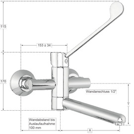 Wall mounted battery meyo 1/2" outreach 100 mm | long lever product photo  S