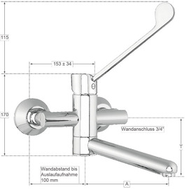 Wall mounted battery meyo 3/4" outreach 100 mm | long lever product photo  S