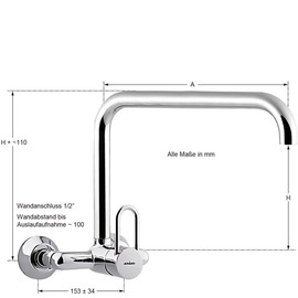 Wall mounted battery profi 1/2" outreach 220 mm raised C-spout straight product photo  S