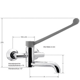 Wall mounted battery xena 1/2" outreach 250 mm | long lever product photo  S