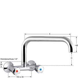 Wall mounted battery profi 1/2" outreach 300 mm C-spout straight product photo  S