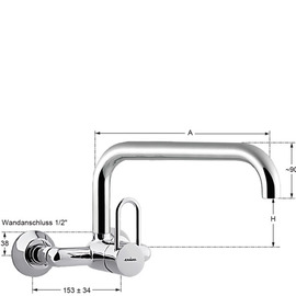 Wall mounted battery profi 1/2" outreach 300 mm swivel spout product photo  S