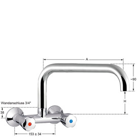 Wall mounted battery profi 3/4" outreach 300 mm C-spout straight product photo  S
