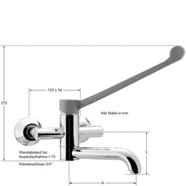 Wall mounted battery xena 3/4" outreach 300 mm | long lever product photo  S