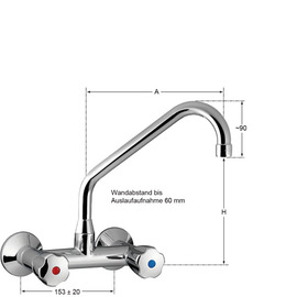 Wall mounted battery GASTRO 1/2" outreach 250 mm C-spout angled product photo  S