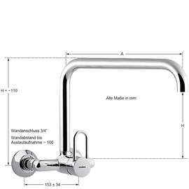 Wall mounted battery profi 3/4" outreach 300 mm raised C-spout straight product photo  S