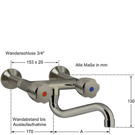 Wall mounted battery CLASSIC 3/4" outreach 200 mm | Wall distance extension 80 mm product photo  S