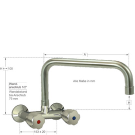 Wall mounted battery CLASSIC 1/2" outreach 250 mm C-spout straight product photo  S