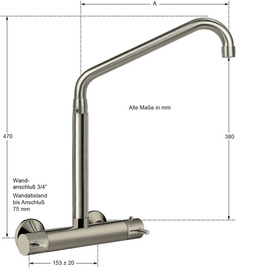 Wall mounted battery ETHERM 3/4" outreach 250 mm high C-spout slanted product photo  S