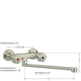 Wall mounted battery CLASSIC 3/4" outreach 250 mm swivel spout below product photo  S