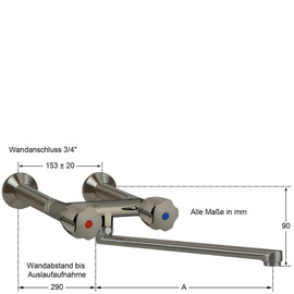 Wall mounted battery CLASSIC 3/4" outreach 300 mm | Wall distance extension 210 mm product photo  S