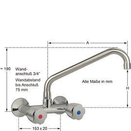 Wall mounted battery CLASSIC 3/4" outreach 250 mm C-spout angled product photo  S