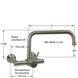 Wall mounted battery Master outreach 300 mm raised C-spout straight product photo  S