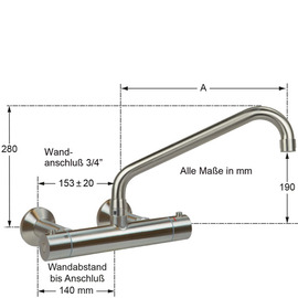 Wall mounted battery ETHERM 3/4" outreach 300 mm raised C-spout slanted product photo  S