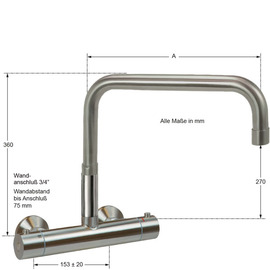 Wall mounted battery ETHERM 3/4" stainless steel outreach 300 mm raised C-spout straight product photo  S