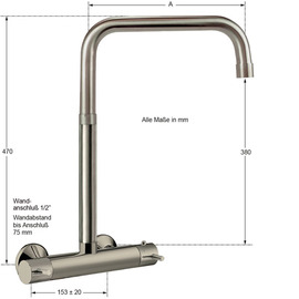 Wall mounted battery ETHERM 1/2" outreach 250 mm high C-spout straight product photo  S