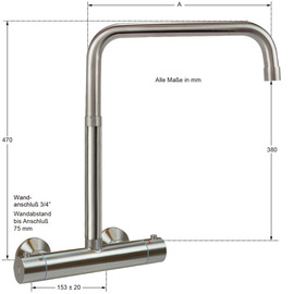Wall mounted battery ETHERM 3/4" outreach 300 mm high C-spout straight product photo  S