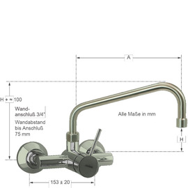 Wall mounted battery Master 3/4" outreach 300 mm C-spout angled product photo  S