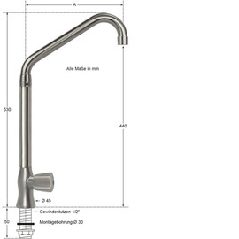 pillar valve clarix 1/2" outreach 250 mm high C-spout slanted product photo  S