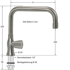 pillar valve clarix 1/2" outreach 250 mm C-spout straight product photo  S
