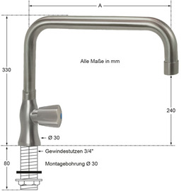 pillar valve clarix 3/4" outreach 300 mm | 3-edge metal handle product photo  S