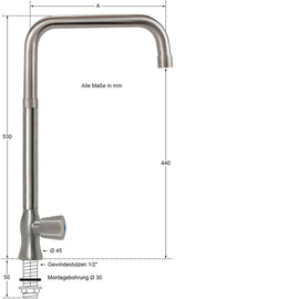 pillar valve clarix 1/2" outreach 250 mm high C-spout straight product photo  S