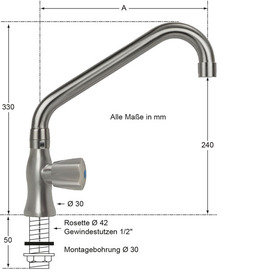 pillar valve clarix 1/2" outreach 250 mm C-spout angled product photo  S