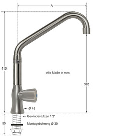 pillar valve clarix 1/2" outreach 250 mm raised C-spout slanted product photo  S