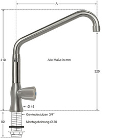pillar valve clarix 3/4" outreach 250 mm raised C-spout slanted product photo  S