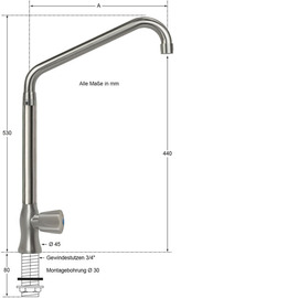 pillar valve clarix 3/4" outreach 300 mm | 3-edge metal handle high C-spout slanted product photo  S