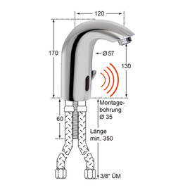 sensor pillar mixer 1/2" outreach 120 mm discharge height 130 mm battery-operated product photo  S