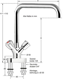 two-handle mixer block battery chief swiveling 360 ° C-spout straight outreach 220 mm product photo  S