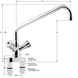 two-hole block mixer 3/4" outreach 250 mm discharge height 290 mm product photo  S