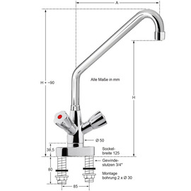 block battery standing fitting swivel spout outreach 250 mm product photo  S