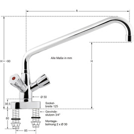 two-hole block mixer two-handle mixer tap two-hole | discharge height 290 mm outreach 450 mm product photo  S