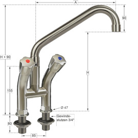 block battery narrow two-handle mixer tap standing fitting outreach 250 mm C-spout angled product photo  S
