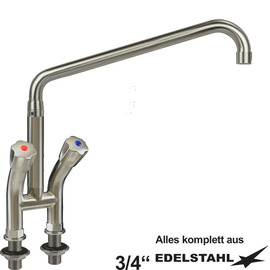 block battery narrow two-handle mixer tap standing fitting outreach 300 mm raised C-spout slanted product photo