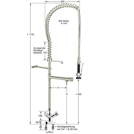 rinse sink mixer 3/4" discharge height 300 mm outreach 400 mm (shower) product photo  S