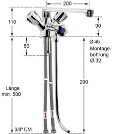 bar faucet fresh 1/2" H 100 mm | two-handle mixer tap outreach 200 mm product photo  S