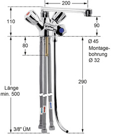 bar faucet fresh 1/2" | for unpressurized storage H 100 mm | two-handle mixer tap outreach 200 mm product photo  S