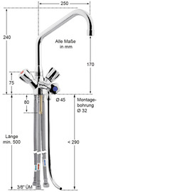bar faucet fresh 1/2" | pressureless H 290 mm | two-handle mixer tap outreach 200 mm product photo  S