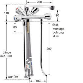 bar faucet fresh 1/2" | for non-pressurized hot water storage tanks | two-handle mixer tap outreach 200 mm product photo  S