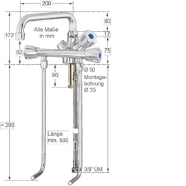 bar faucet fresh 1/2" | Metal handle right H 1100 mm outreach 200 mm product photo  S