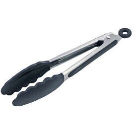 all purpose tongs plastic stainless steel black silicone handle with closing mechanism  L 230 mm product photo