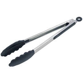 all purpose tongs plastic stainless steel black silicone handle with closing mechanism  L 300 mm product photo
