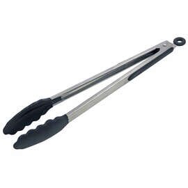 all purpose tongs plastic stainless steel black silicone handle with closing mechanism  L 400 mm product photo