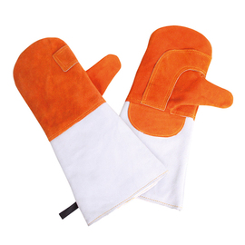 Baking Gloves leather orange with cuff • lined 1 pair 400 mm x 140 mm product photo